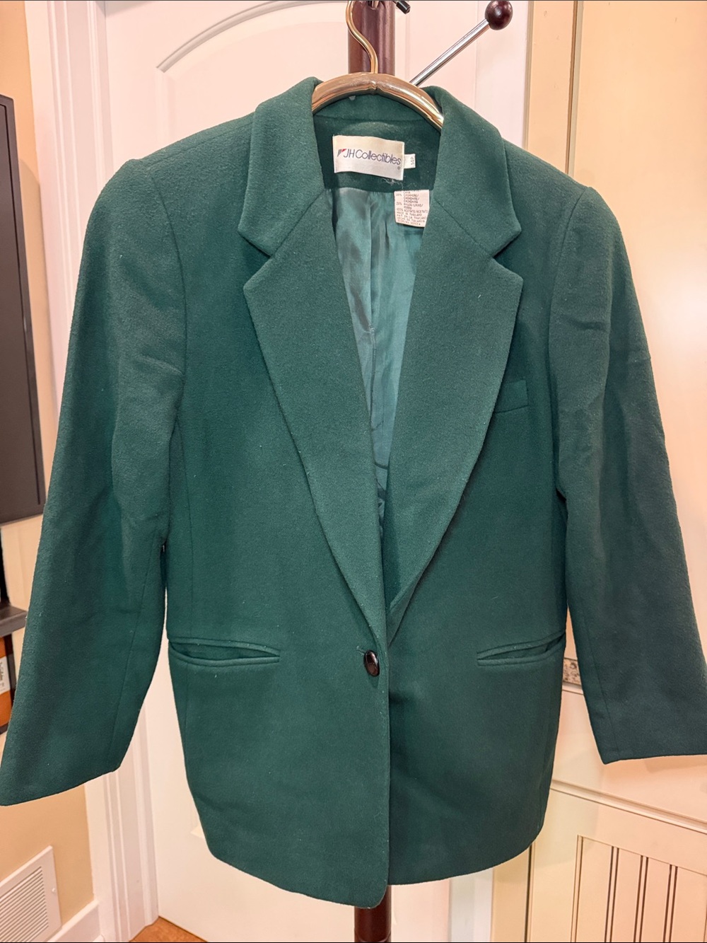 JH Collectibles Wool and Cashmere Women's VintageDark Green Single-Button Blazer